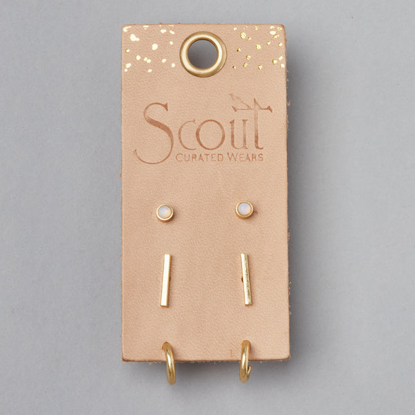 Scout Curated Wears gold stud trio earring set with dots, bars, and hoops