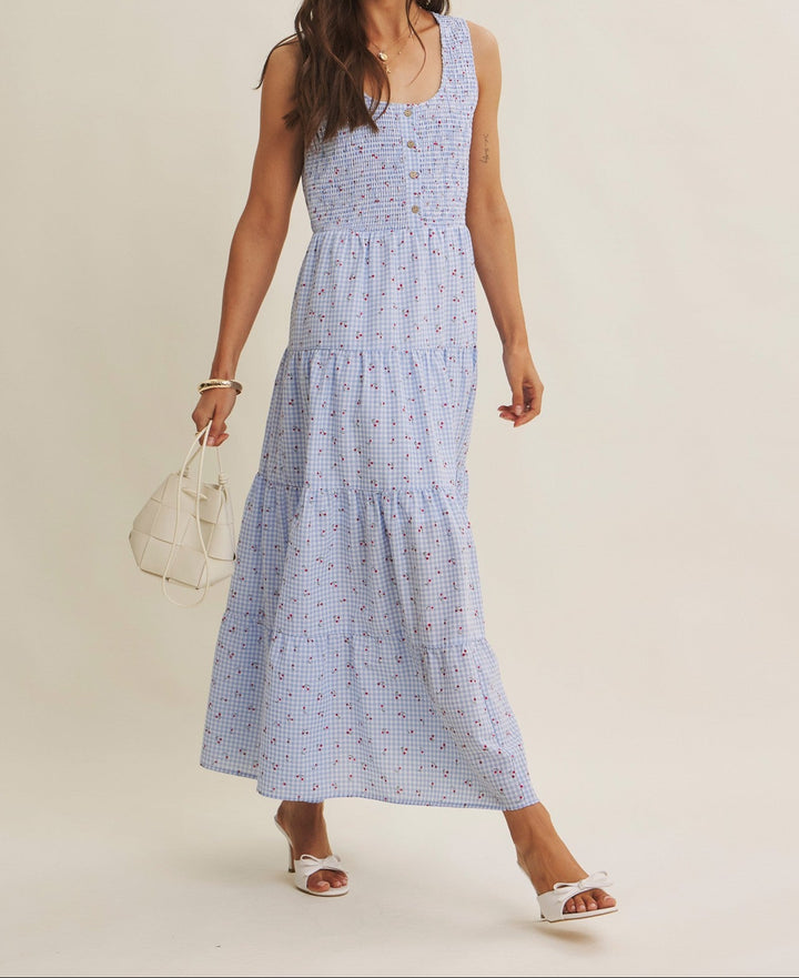 Sweet Cherry Button Front Maxi Dress