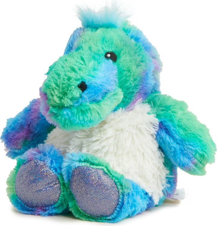 Warmies Junior plush rainbow dinosaur stuffed animal with blue green purple coloring