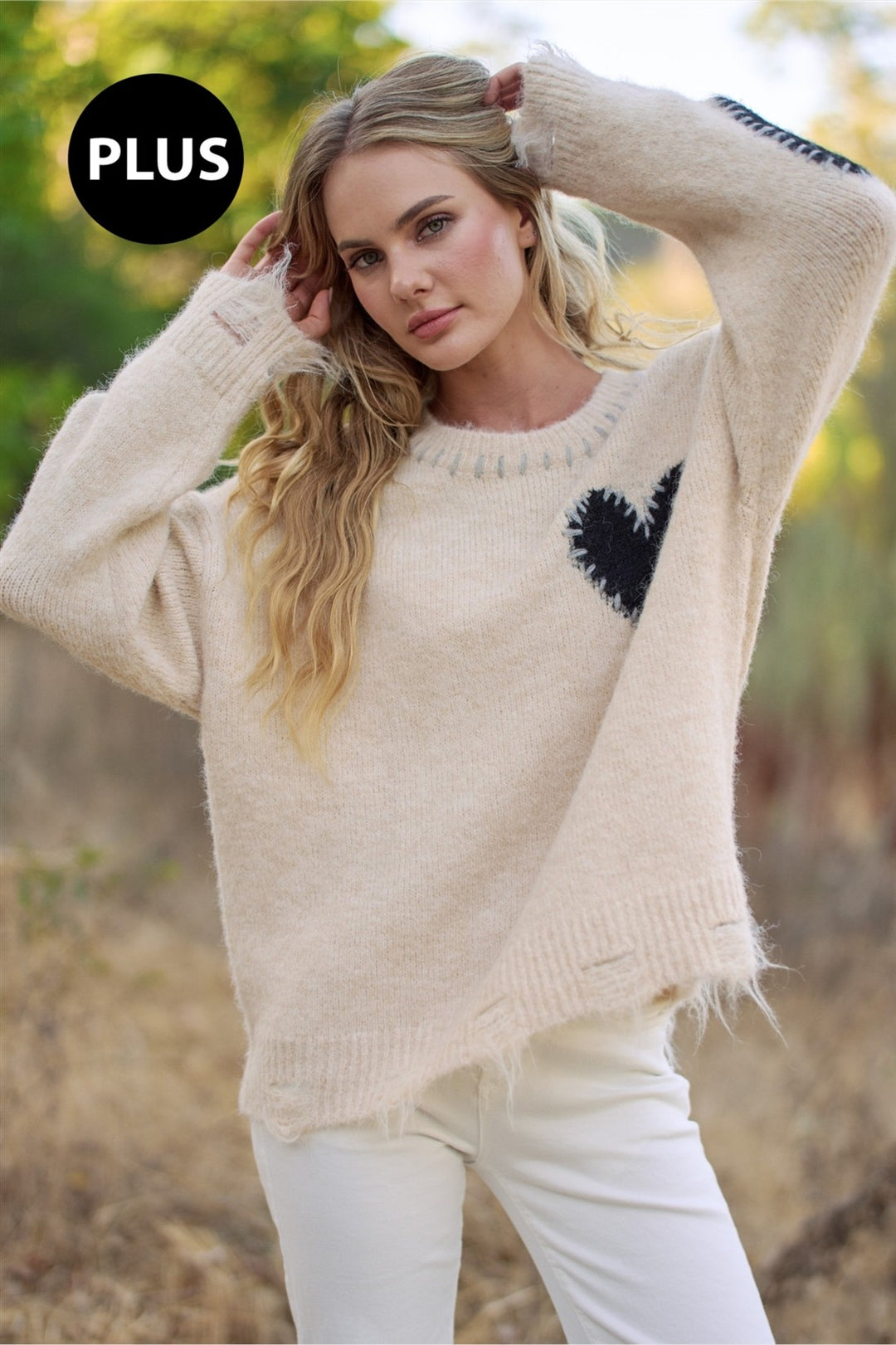 Long Sleeve Heart Patch Knit Sweater