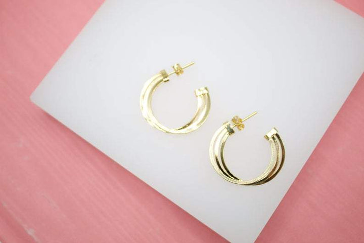 18K Gold Filled Tripple Hoop Open Hoop Earrings