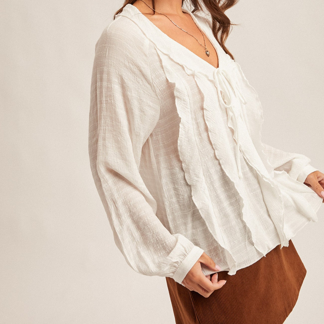 Vneck Ruffle Long Sleeve Blouse