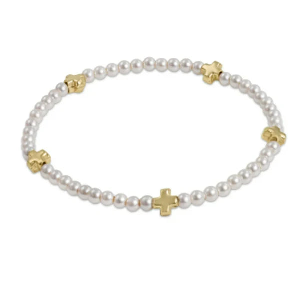 Classic Pearl 3mm Bracelet - Signature Cross 4mm Beaded Gold Charm - Default Title