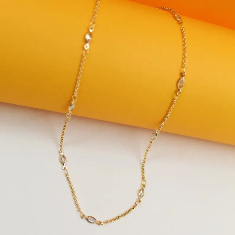 18K GOLD FILLED CHARM NECKLACE CZ STONE NECKLACE