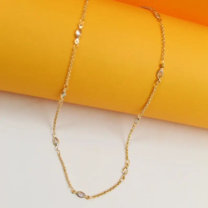 18K GOLD FILLED CHARM NECKLACE CZ STONE NECKLACE