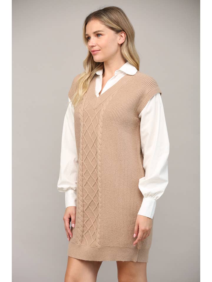 Cable Knit Twofer Shirt Dress