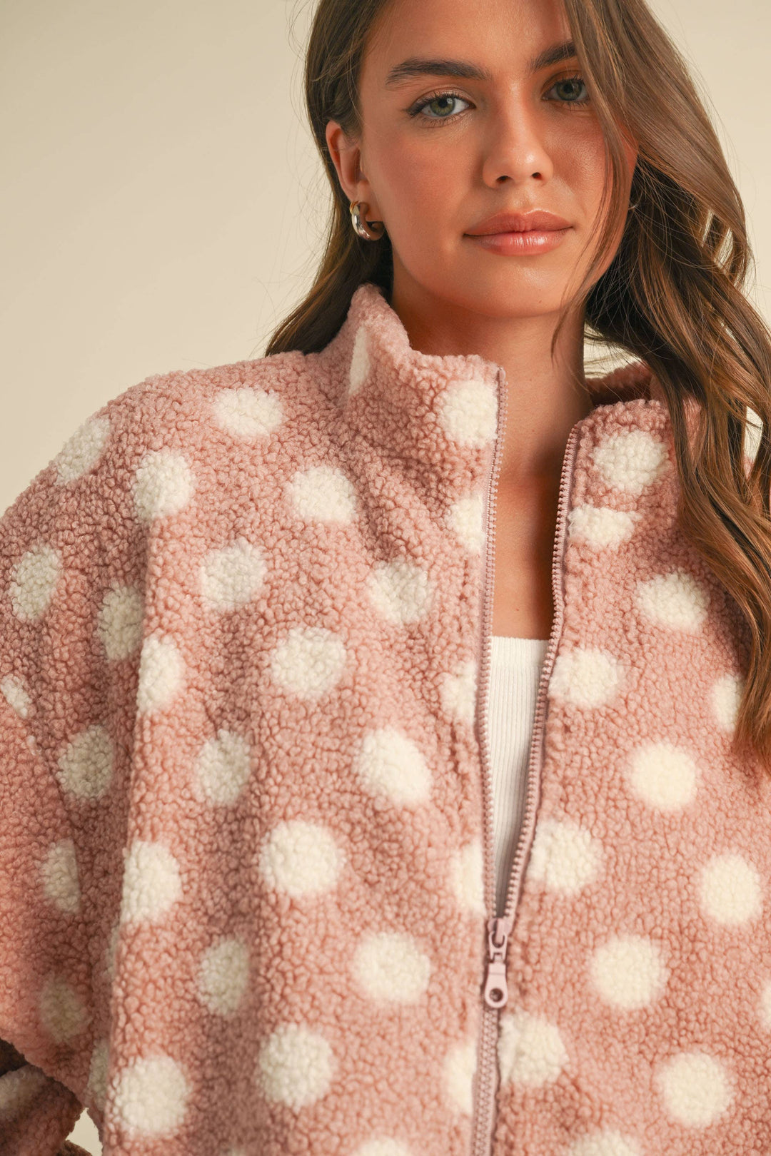 Polka Dot Teddy Bear Zipper Jacket