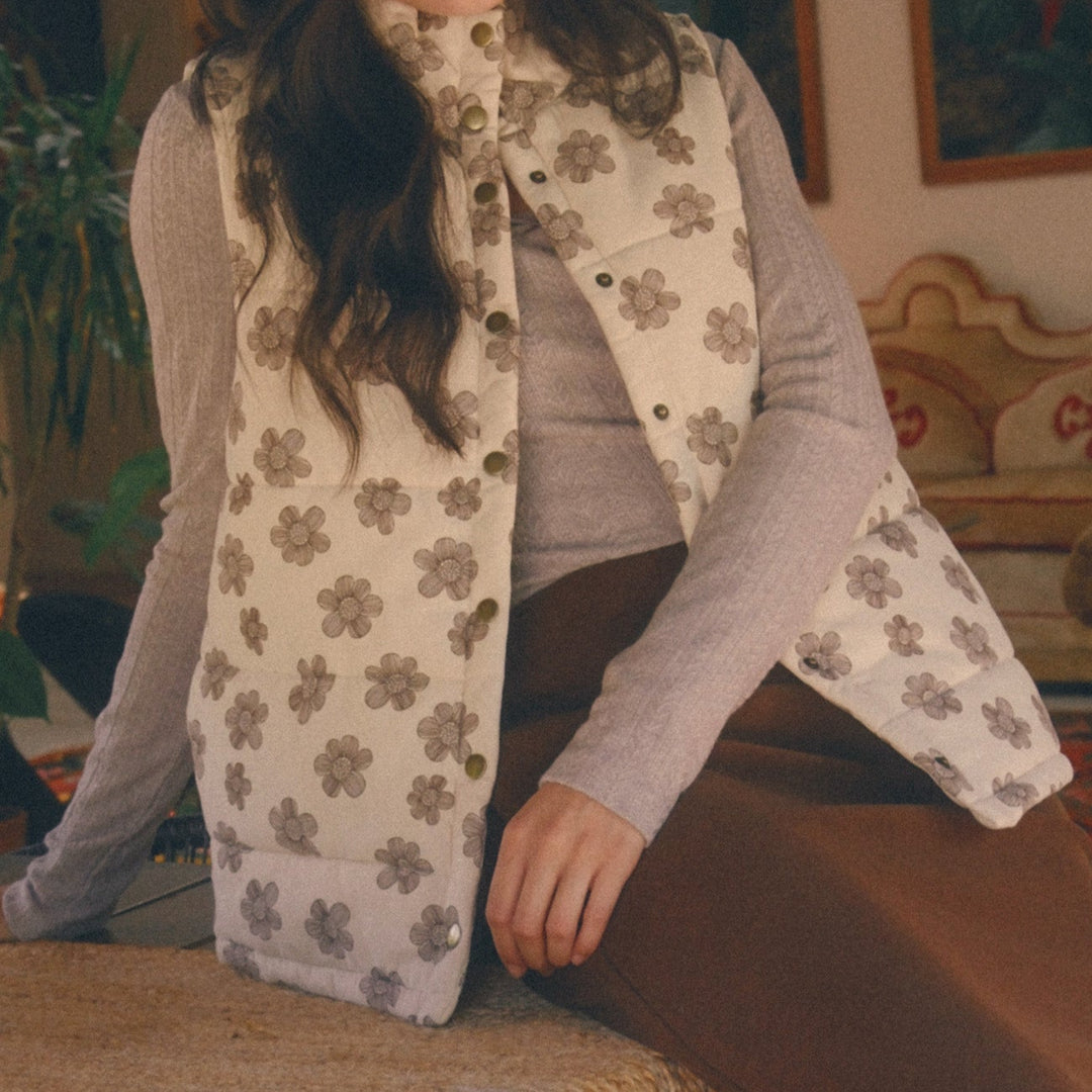 Floral Brushed Padding Vest