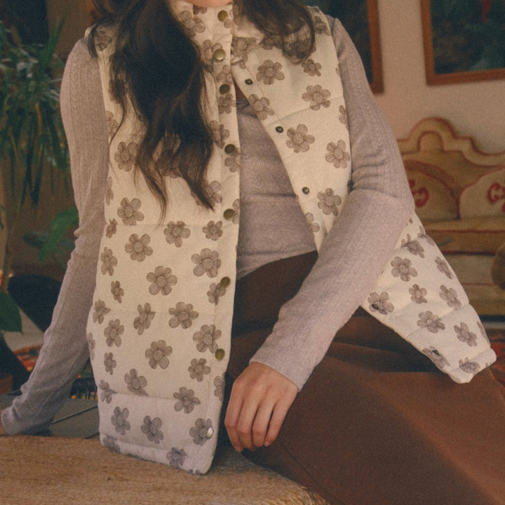 Floral Brushed Padding Vest