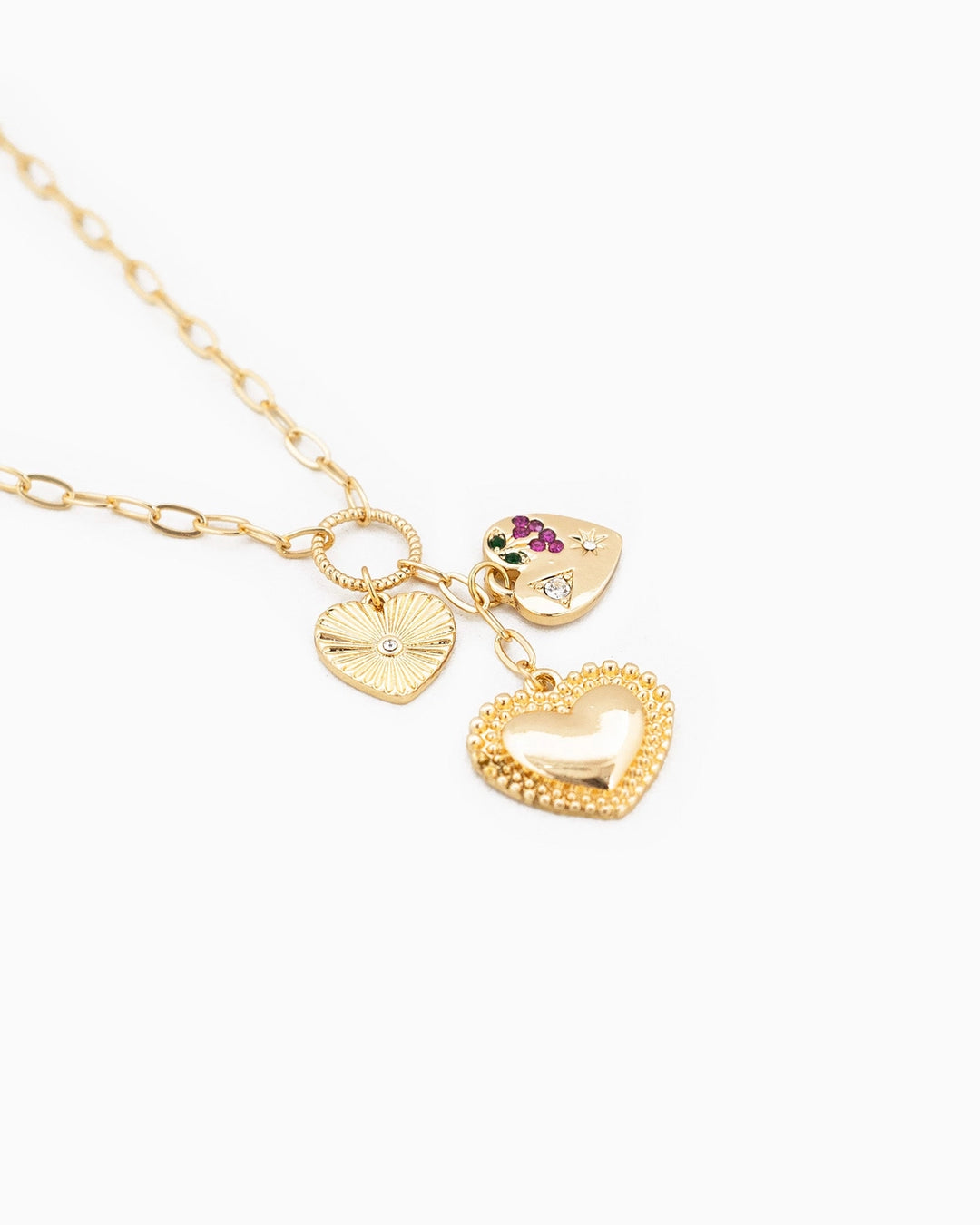 Dainty Triple Heart Charm Ring Pendant Necklace