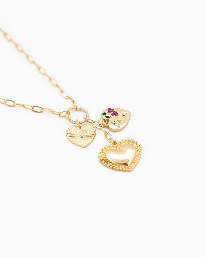 Dainty Triple Heart Charm Ring Pendant Necklace
