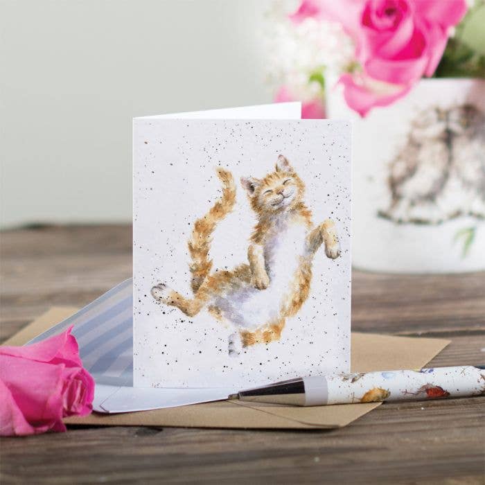 Wrendale Catnap Mini Card featuring watercolor ginger cat illustration on white card