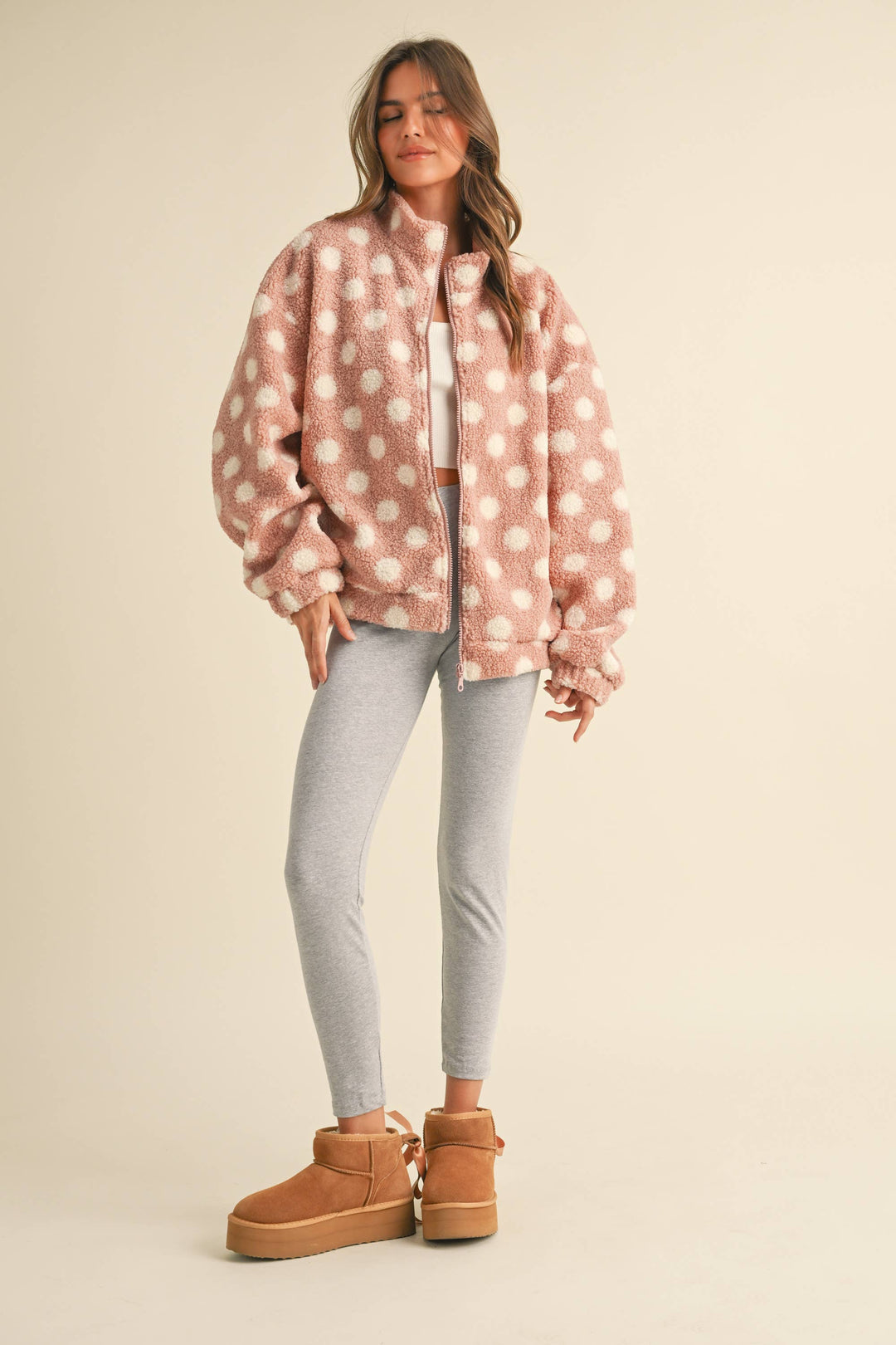 Polka Dot Teddy Bear Zipper Jacket