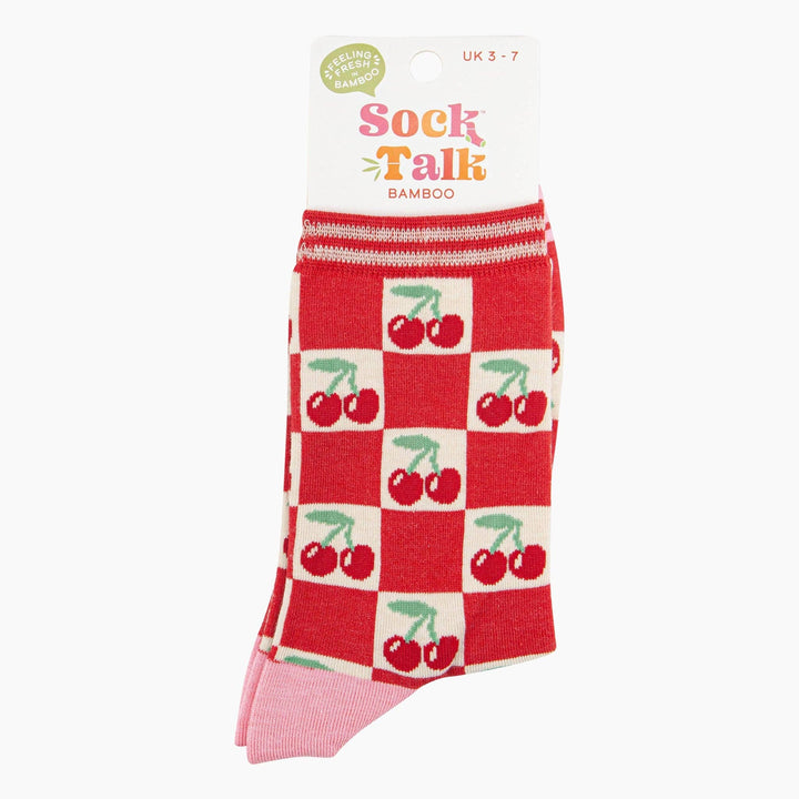 Cherry Checkerboard Bamboo Socks in Red/Cream