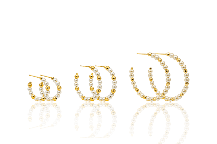 4mm Pearl and Bead Accent Open Hoops