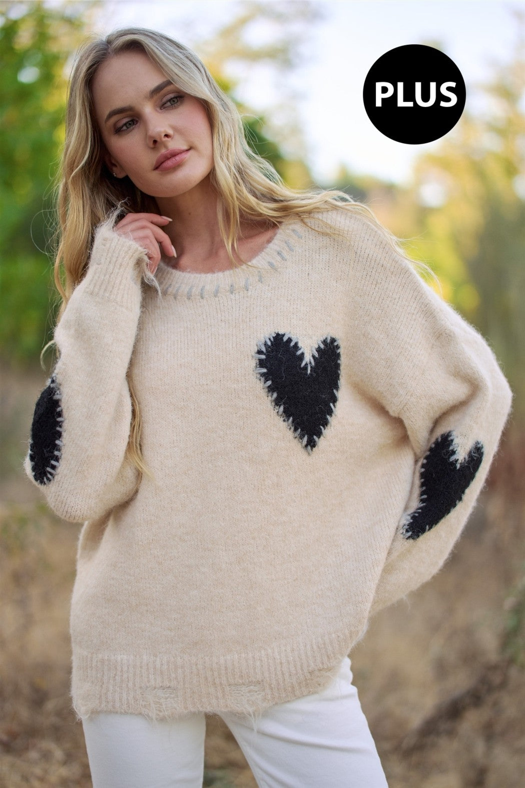 Long Sleeve Heart Patch Knit Sweater