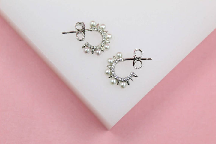 18K Gold Filled Spike Pearl Open Hoops