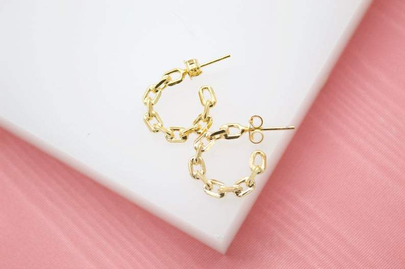 18K Gold Filled Paper Clip Open Hoop Earrings