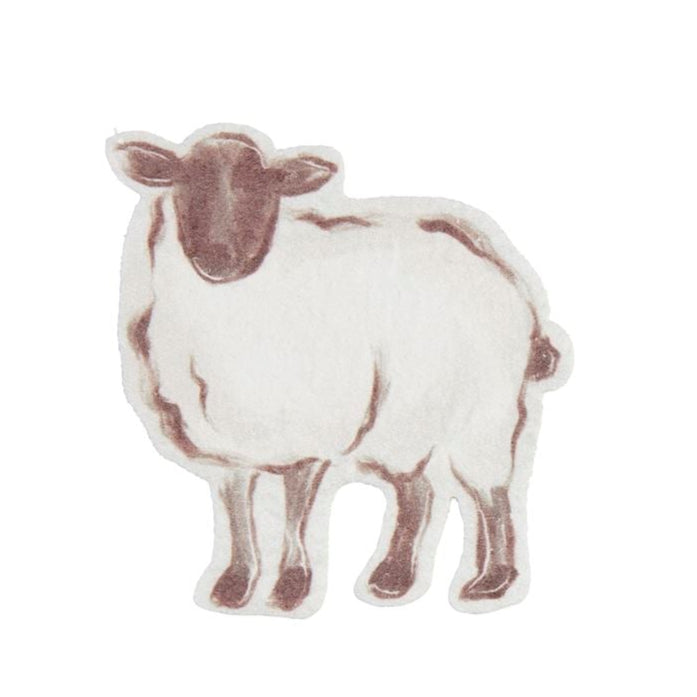 White sheep-shaped pop up sponge with brown face and legs on white background