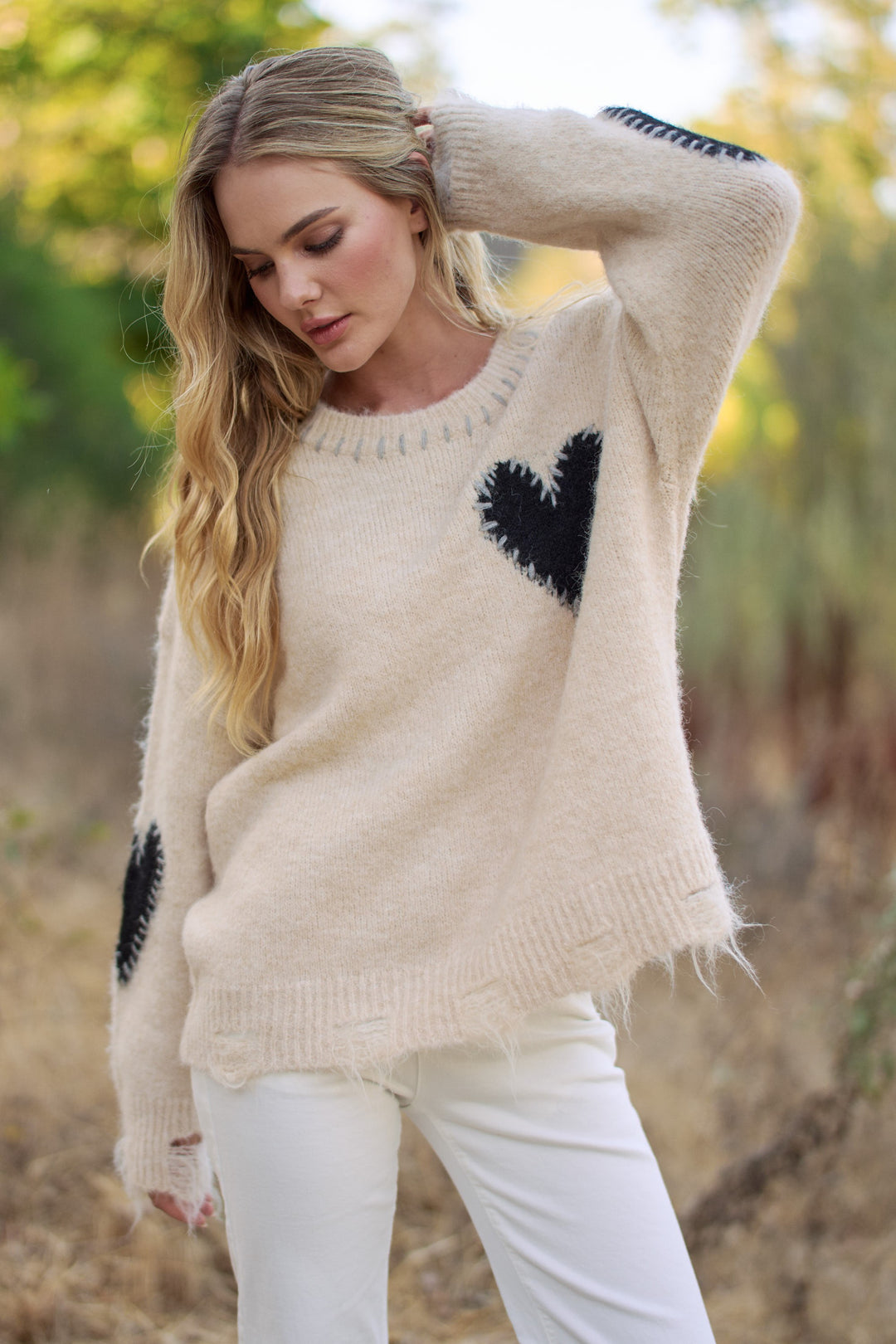 Long Sleeve Heart Patch Knit Sweater