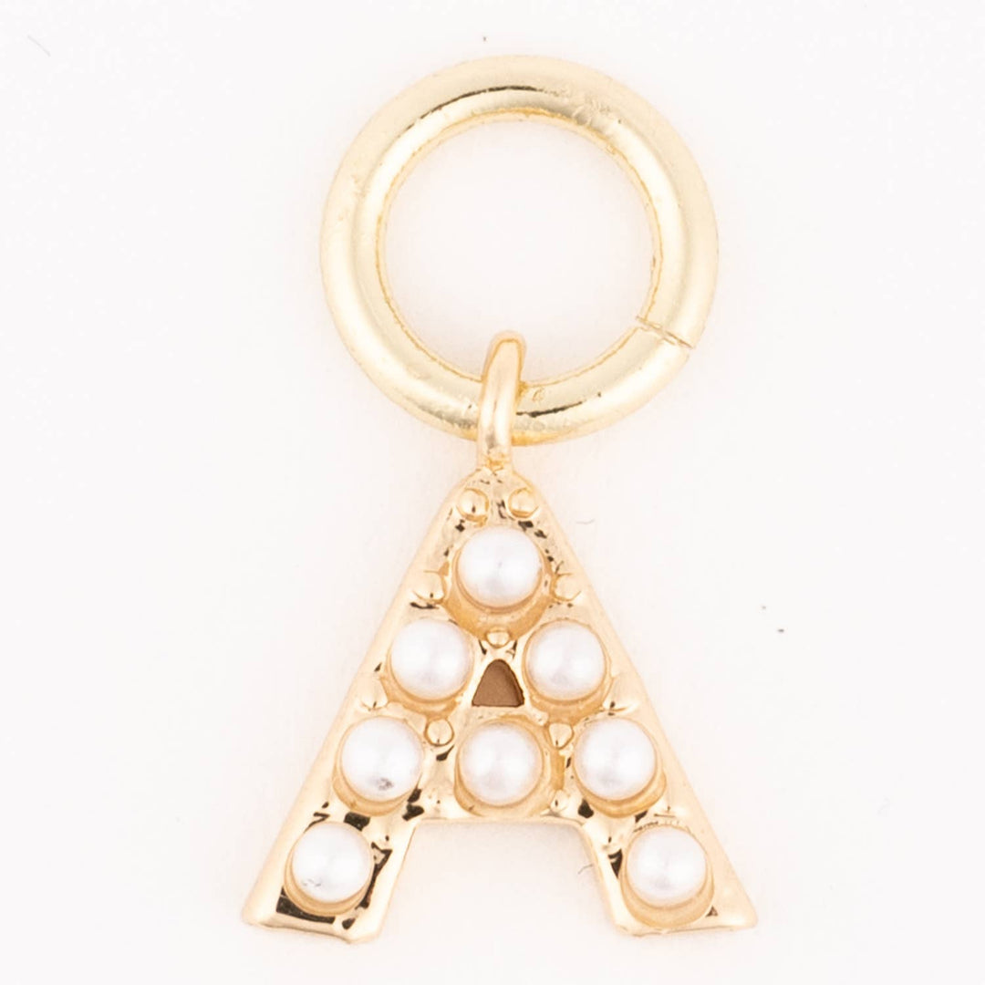 Michelle McDowell Claire Reyna Initial A charm pendant with pearl accents on gold letter