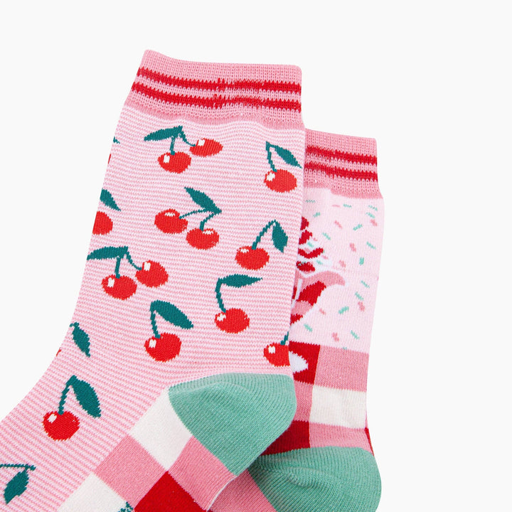 Cherry Ice Cream Sundae Combed Cotton Odd Socks in Pink