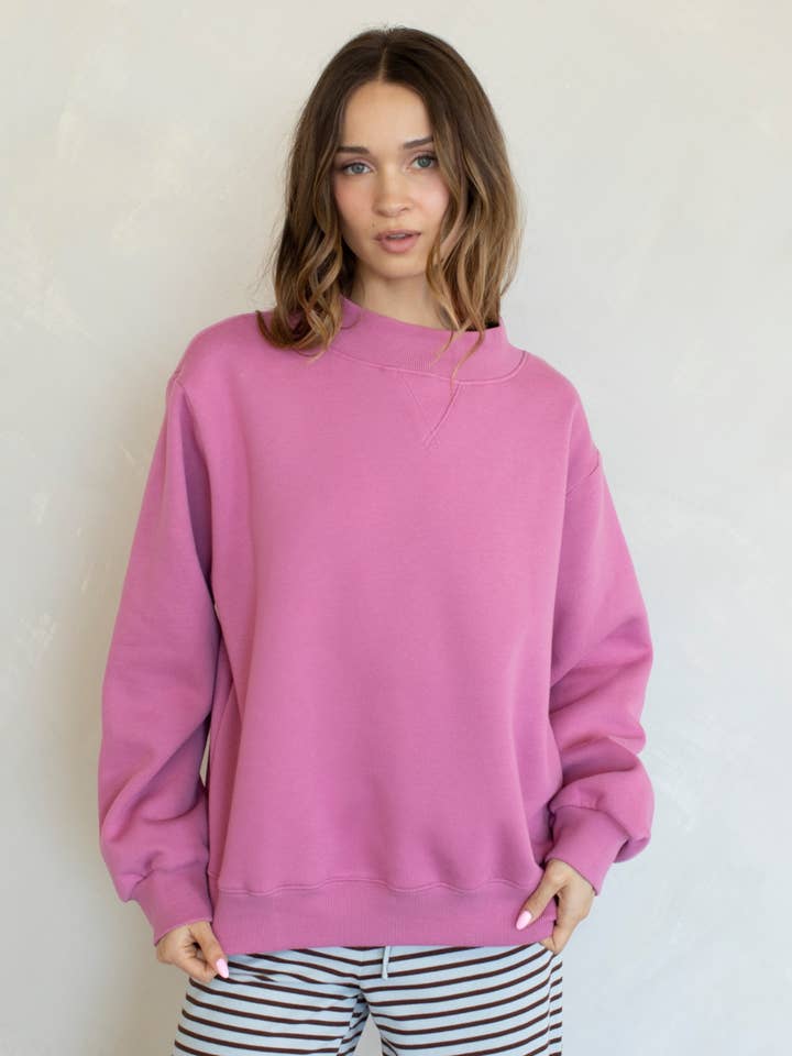 Fleece Wide Neck Sweater - Rose