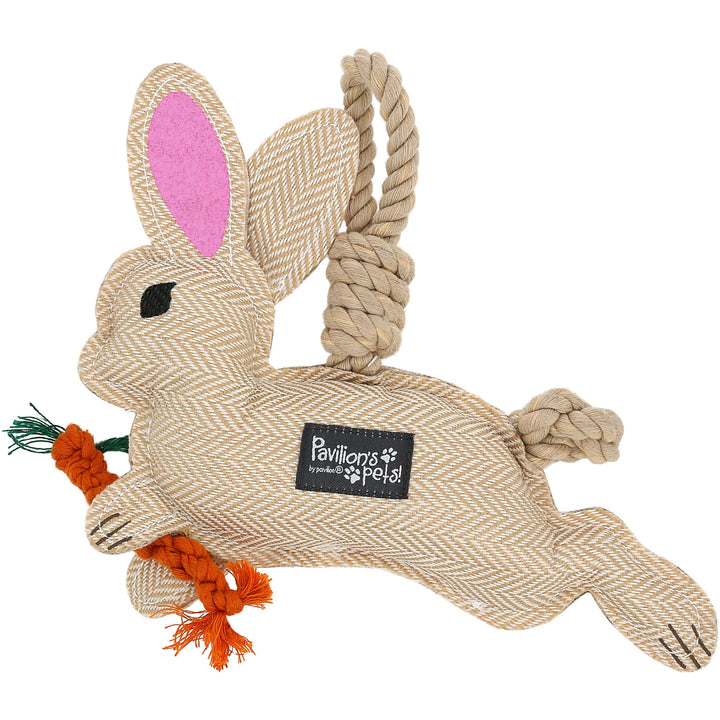 Pavilion Pets natural rope bunny dog toy with carrot and braided handle