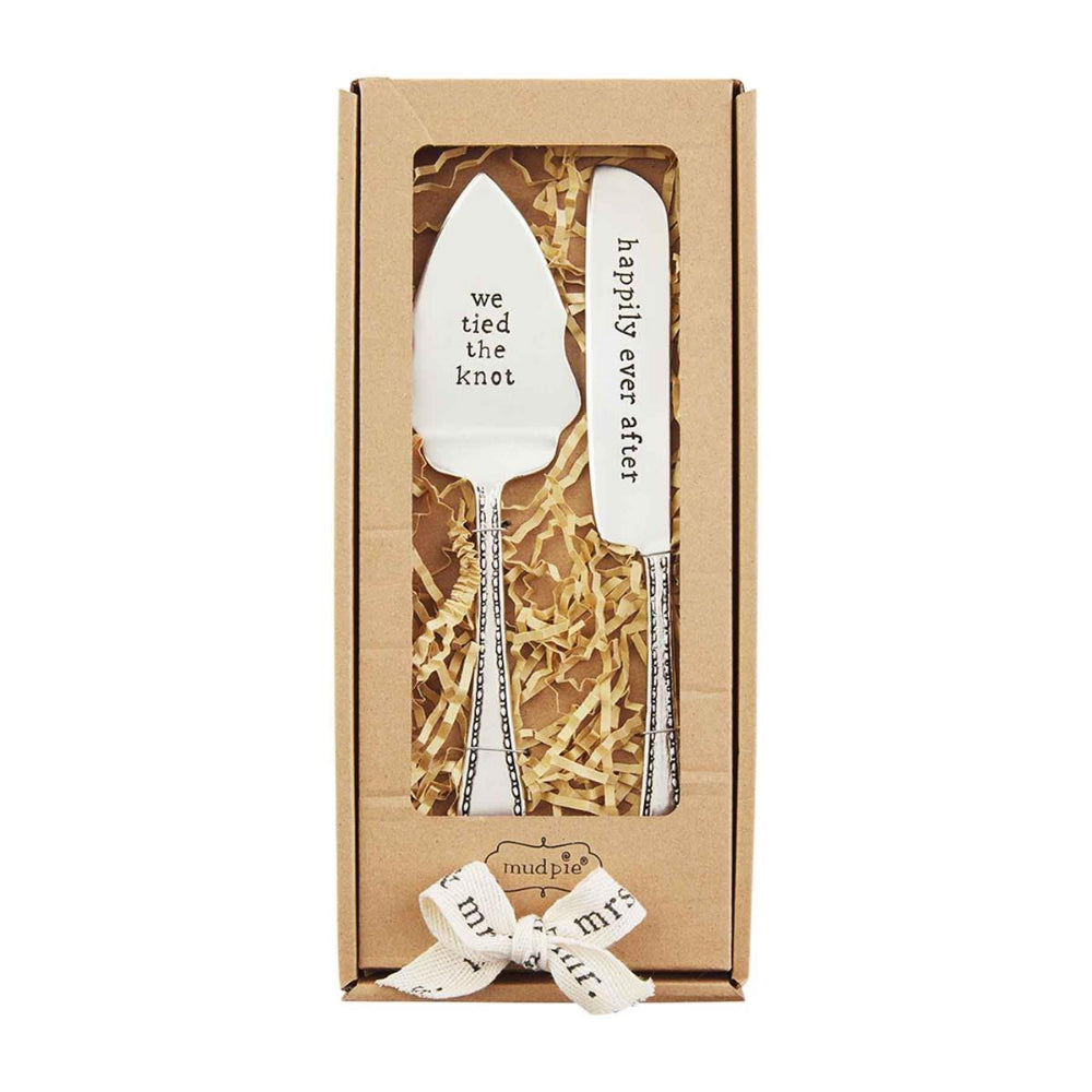 Mud Pie wedding cake serving set with knife and server in gift box
