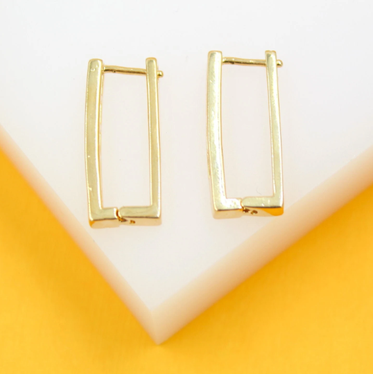 18K Gold Filled Rectangle CZ Hoops Earrings