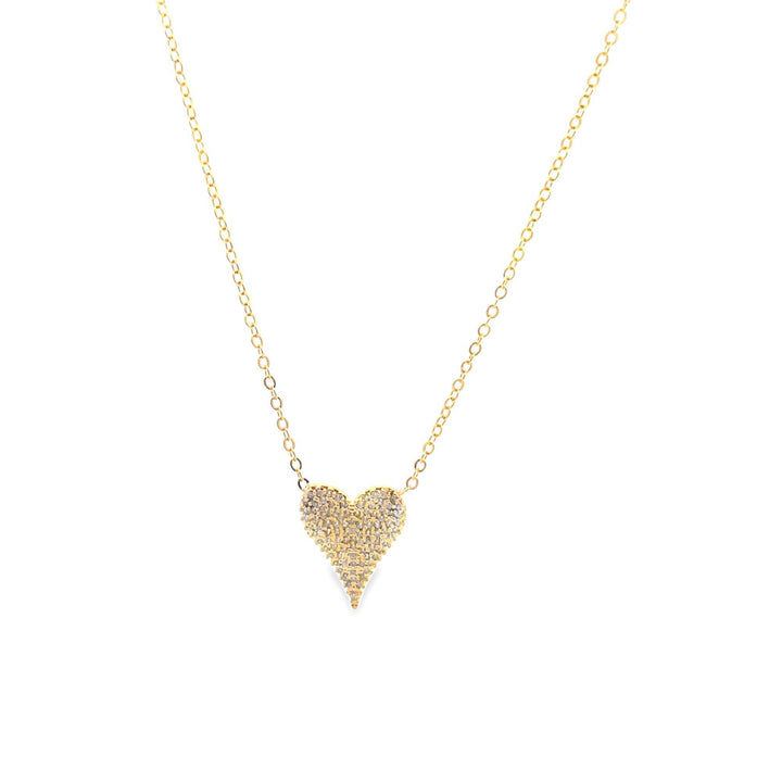 CZ Pave Heart Pendant Rolo Chain Necklace