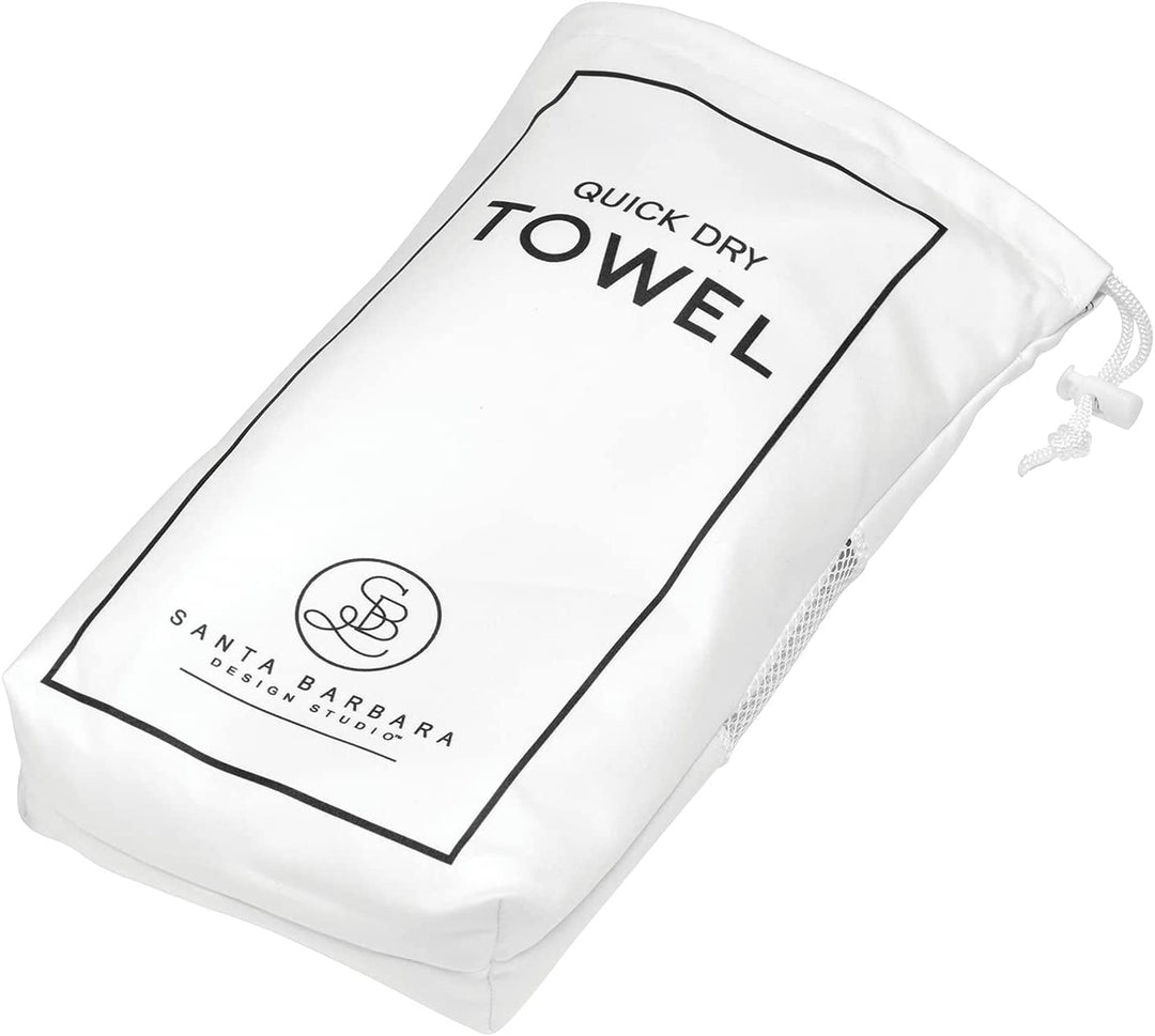 White quick dry towel in mesh bag by Santa Barbara Design Studio
