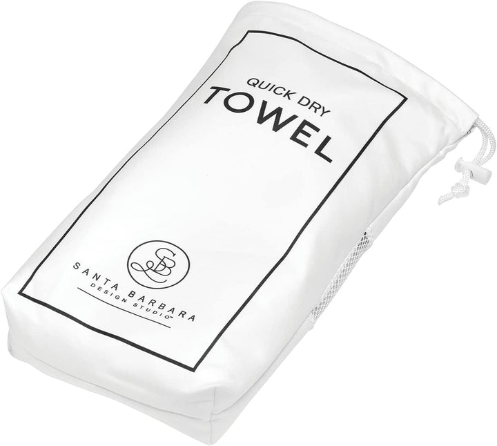 White quick dry towel in mesh bag by Santa Barbara Design Studio