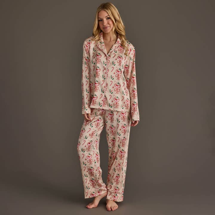 Christmas Cocktails Satin Pajama Set