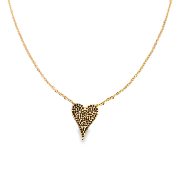 CZ Pave Heart Pendant Rolo Chain Necklace