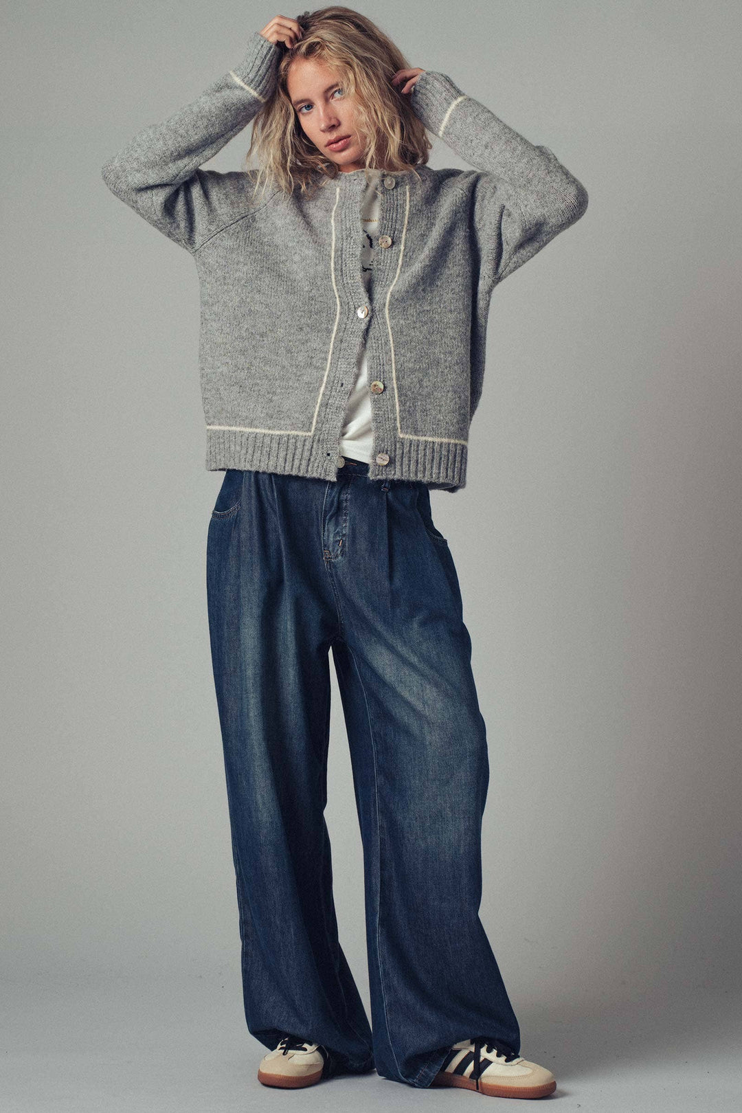 Contrast Trim Boho Knit Button Cardigan