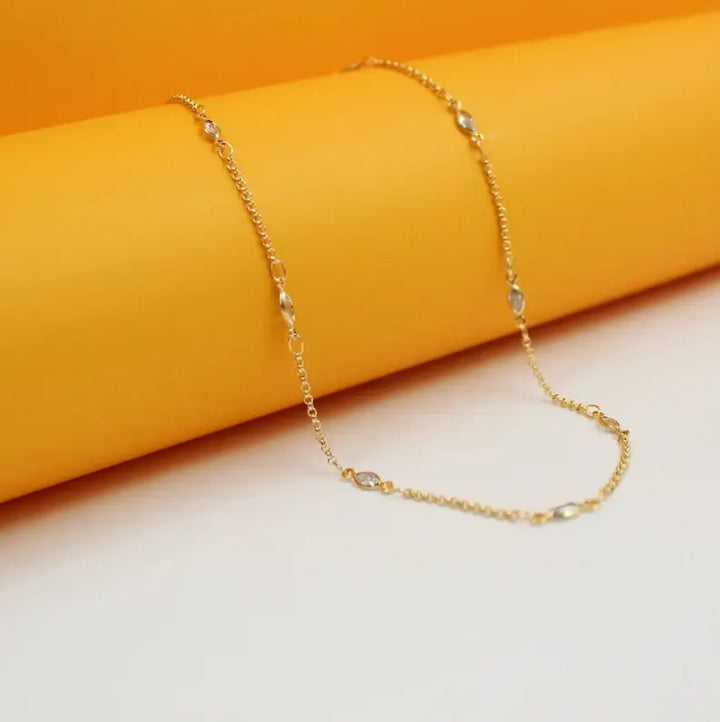 18K GOLD FILLED CHARM NECKLACE CZ STONE NECKLACE