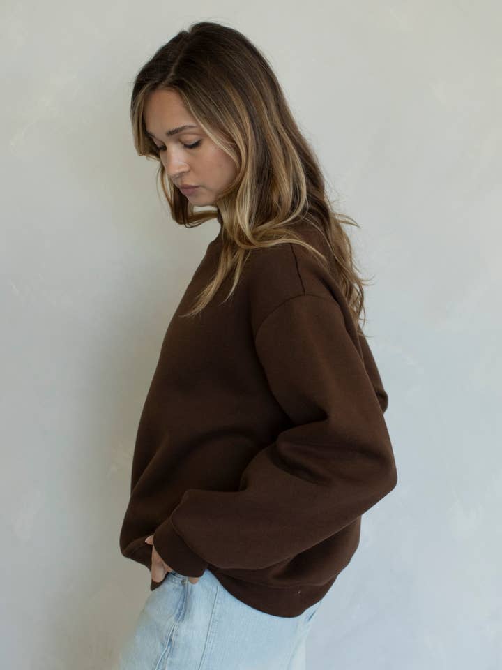 Fleece Wide Neck Sweater - Chocolate