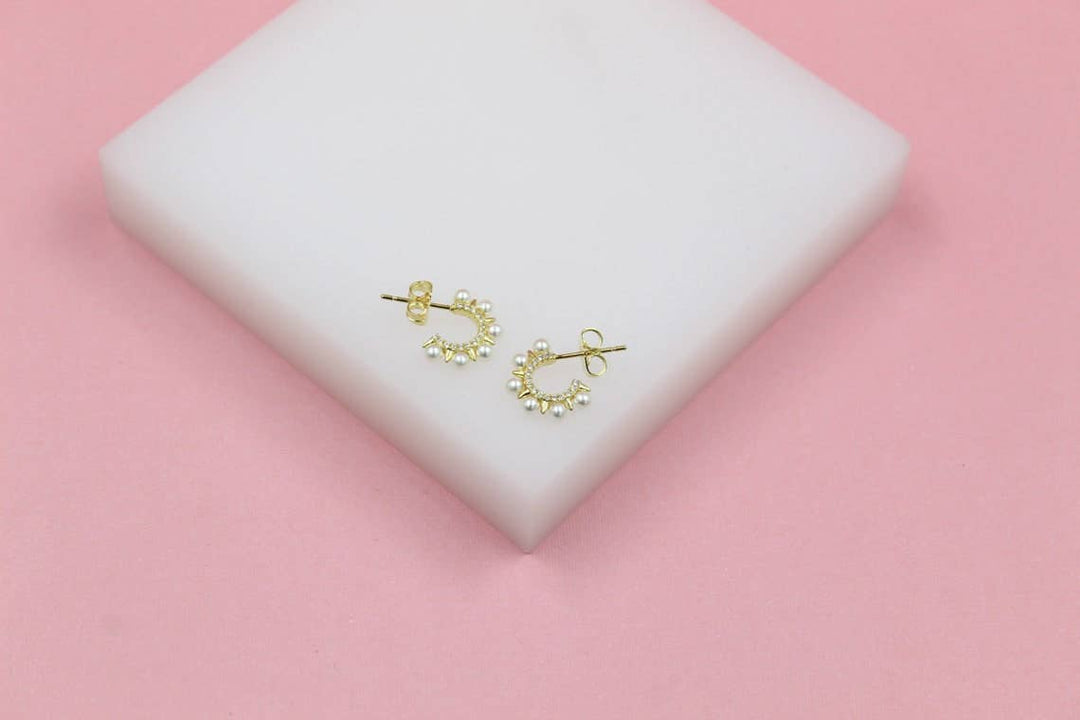 18K Gold Filled Spike Pearl Open Hoops
