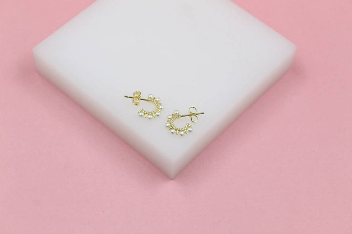 18K Gold Filled Spike Pearl Open Hoops