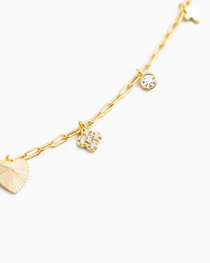 Dainty Starbust Heart Charm Necklace