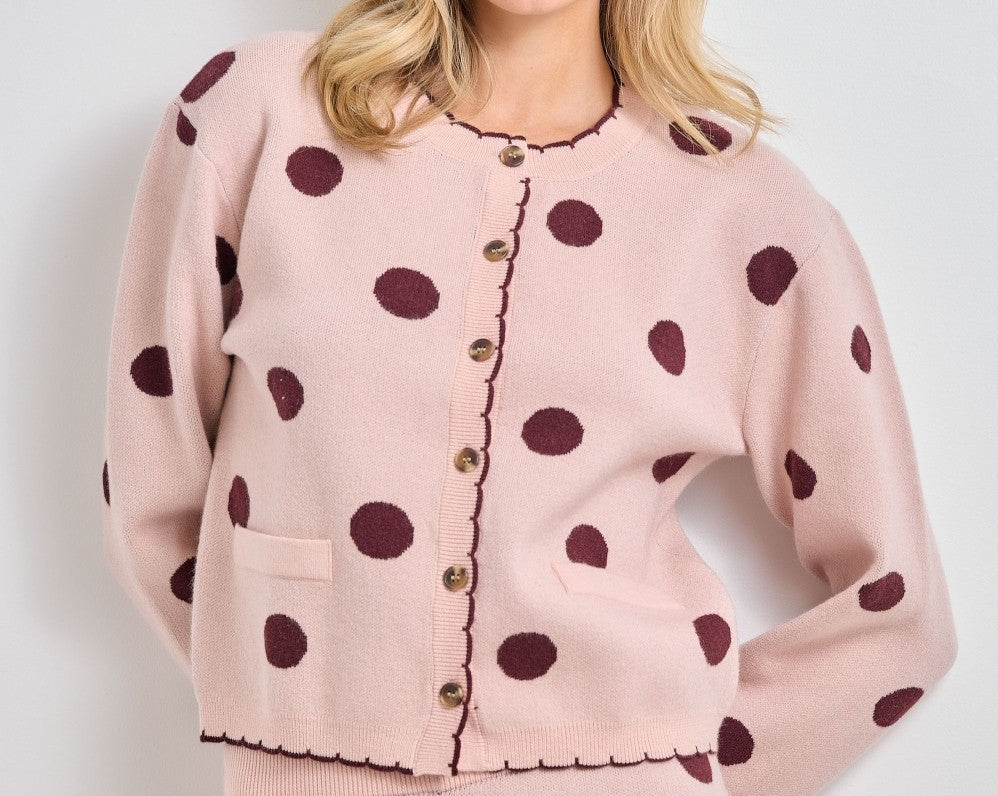 Polka Dot Knit Button Up Cardigan