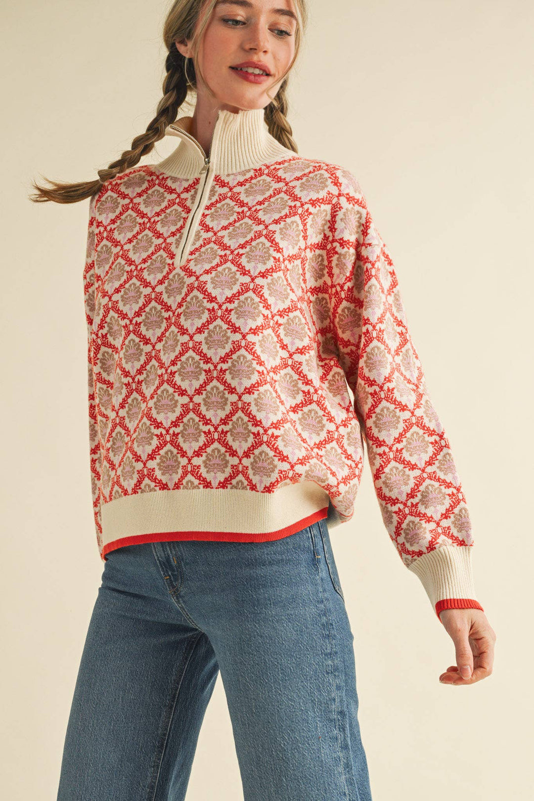 Floral Mock Neck ½ Pullover