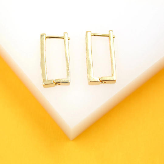 18K Gold Filled Rectangle CZ Hoops Earrings