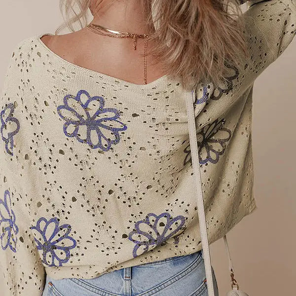 Long Sleeve Flower Print Pullover