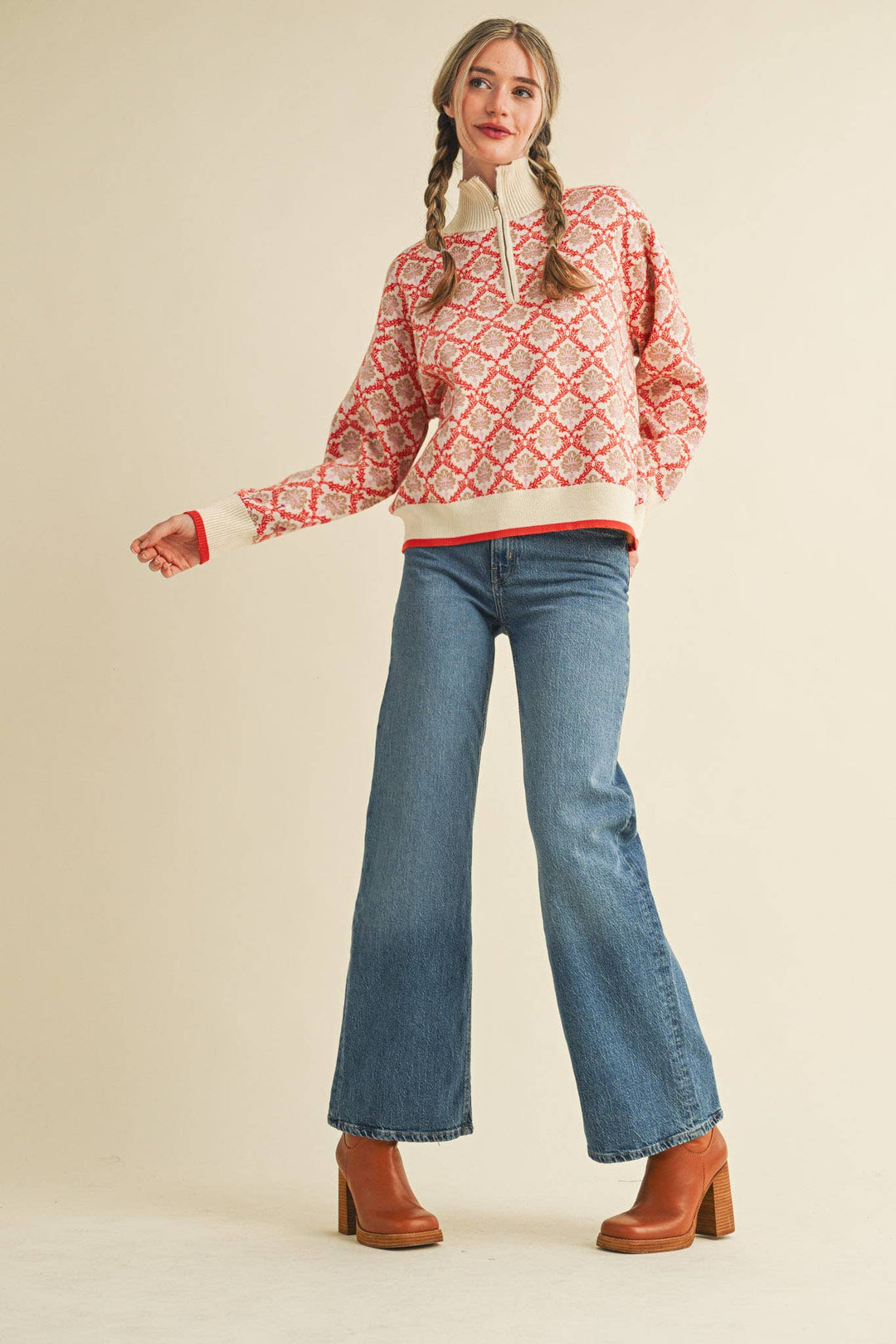 Floral Mock Neck ½ Pullover