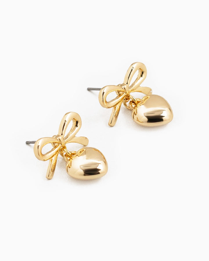 Bow Puffy Heart Drop Hoop Earrings