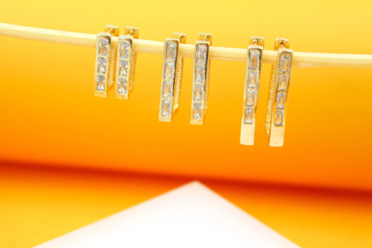 18K Gold Filled Rectangle CZ Hoops Earrings