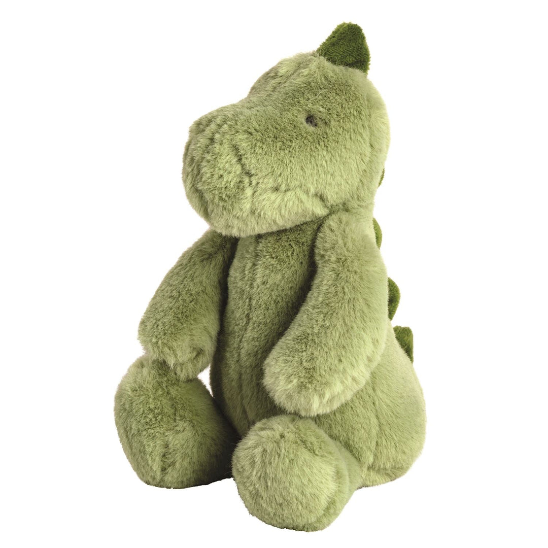 Green plush dinosaur stuffed animal toy with soft textured fabric