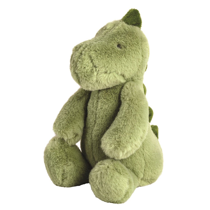 Green plush dinosaur stuffed animal toy with soft textured fabric